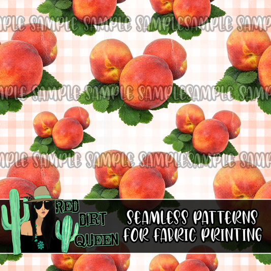 Seamless Pattern Peaches Plaid