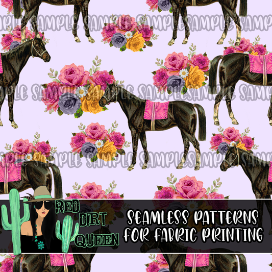 Seamless Pattern Horses Floral