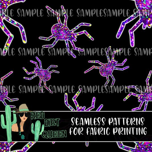 Seamless Pattern Glitter Purple Spiders