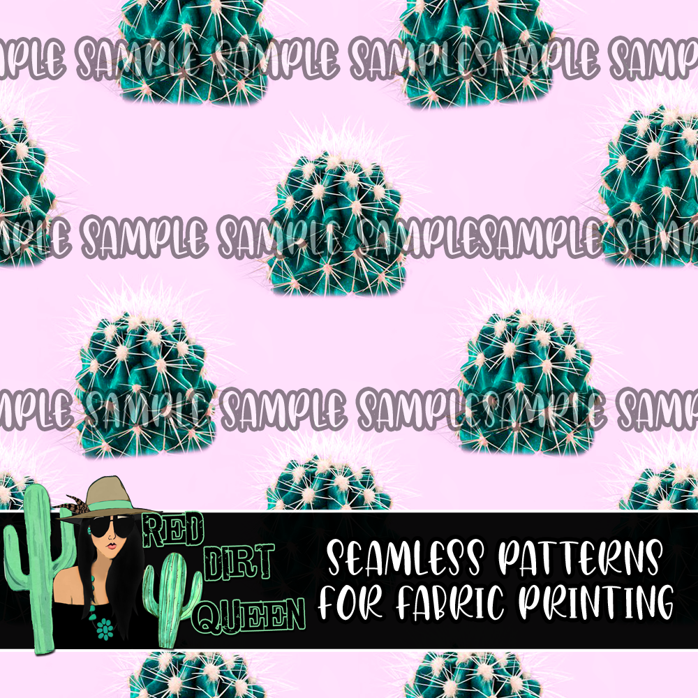 Seamless Pattern Purple Teal Cactus