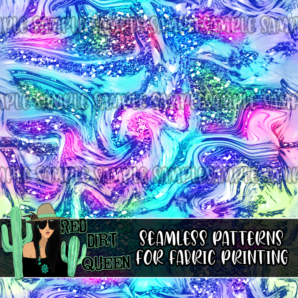Seamless Pattern Purple Rainbow Glitter Swirls