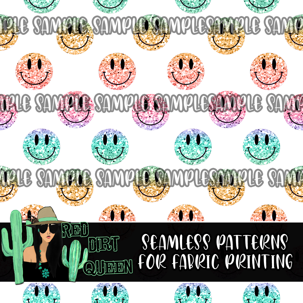 Seamless Pattern Rainbow Glitter Smileys