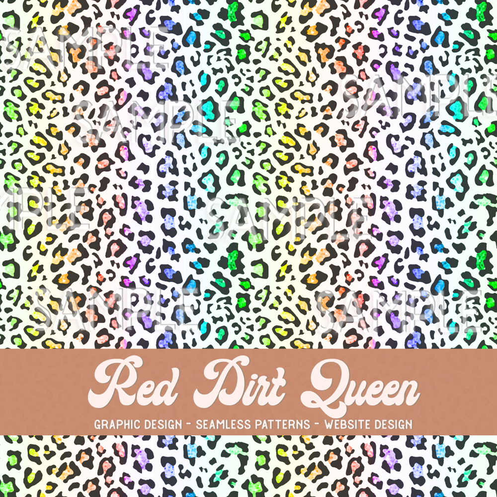 Seamless Pattern Rainbow Glitter Leopard White