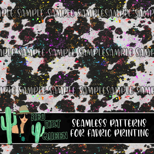 Seamless Pattern Rainbow Splatter Cowhide