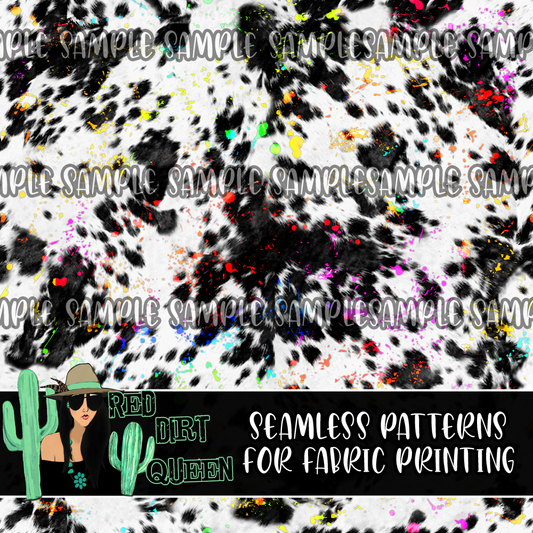 Seamless Pattern Cowhide Rainbow Splatter