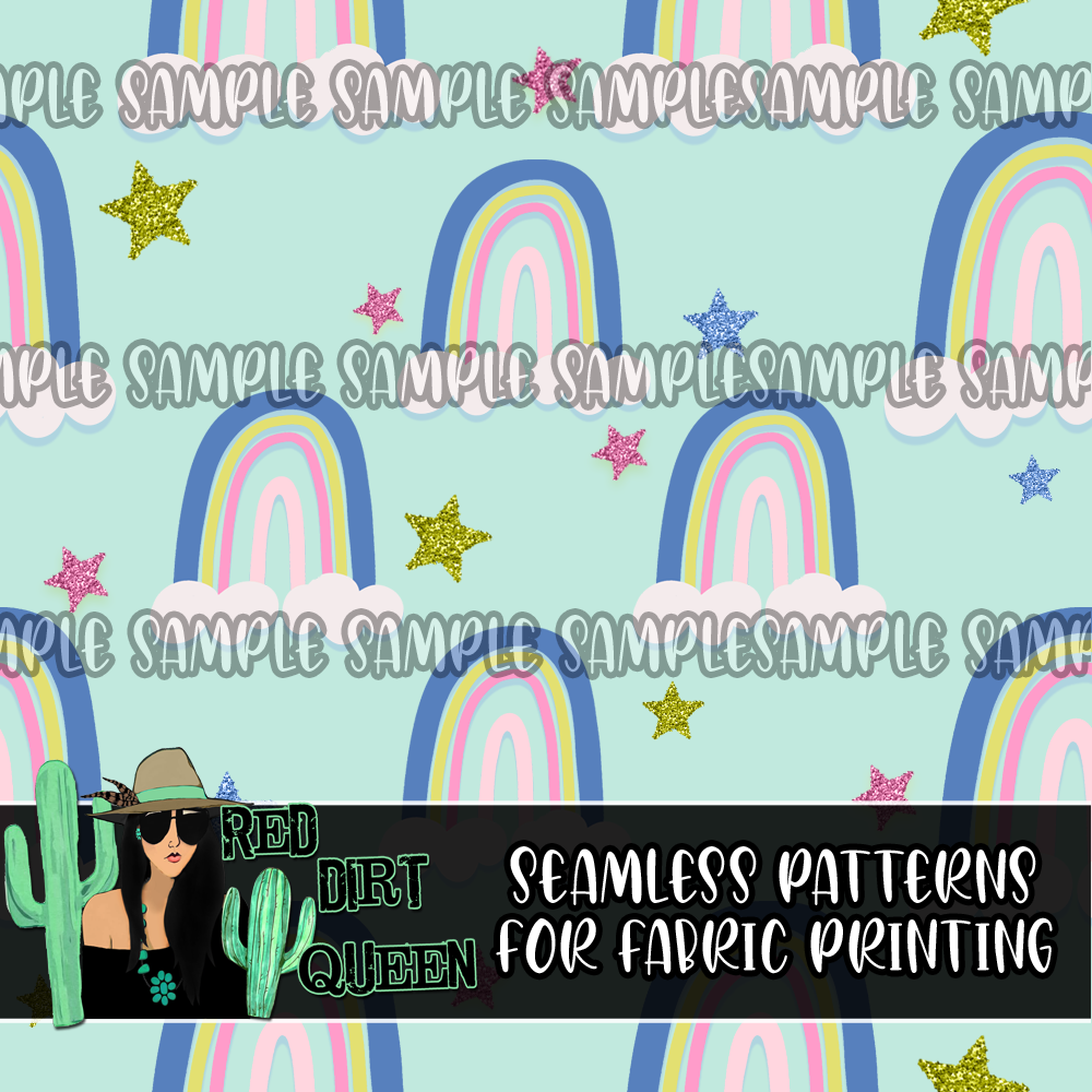 Seamless Pattern Colorful Rainbow Glitter Stars