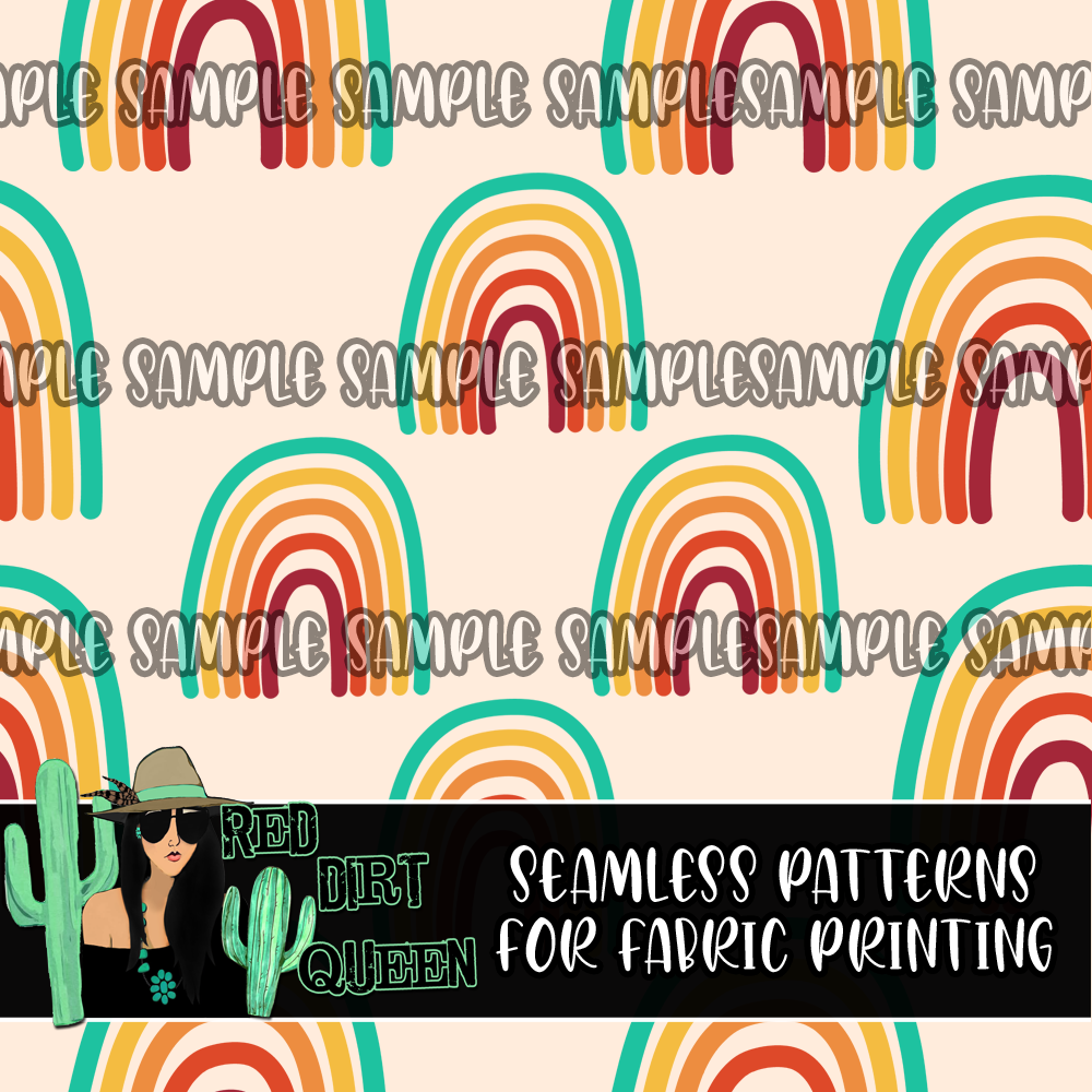 Seamless Pattern Retro Rainbows Tan