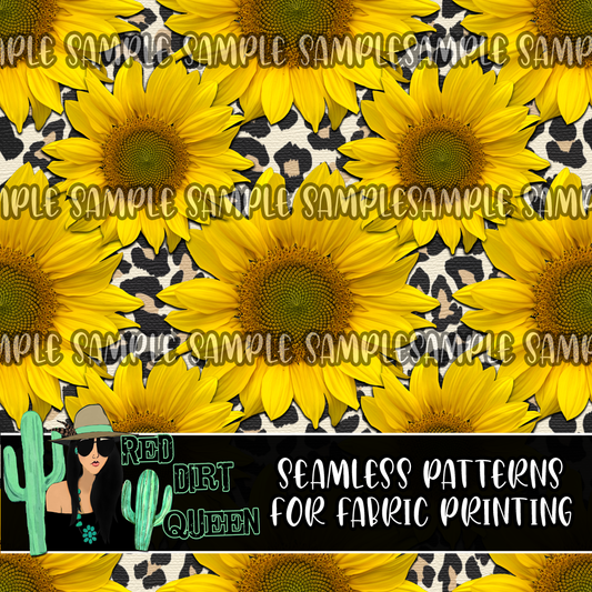 Seamless Pattern Leopard Sunflowers