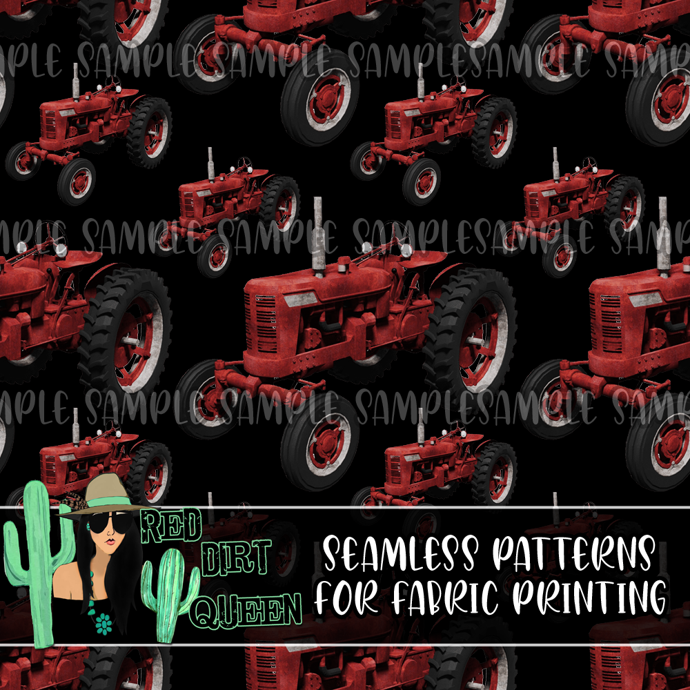 Seamless Pattern Old Red Tractors