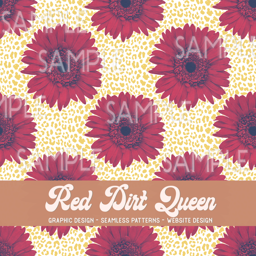 Seamless Pattern Yellow Leopard Red Flowers