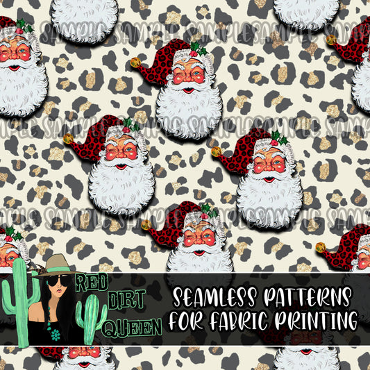 Seamless Pattern Leopard Red Santa