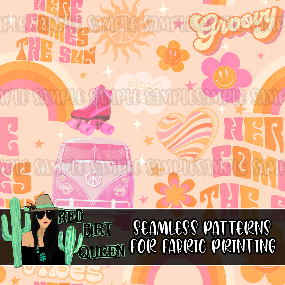 Seamless Pattern Groovy Summer Vibes Collage