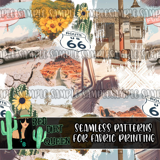 Seamless Pattern Road Trip Collage