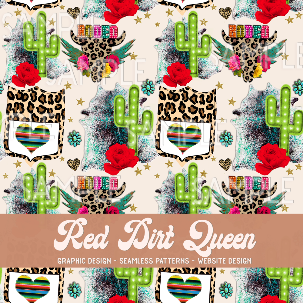Seamless Pattern Girly Rodeo Collage