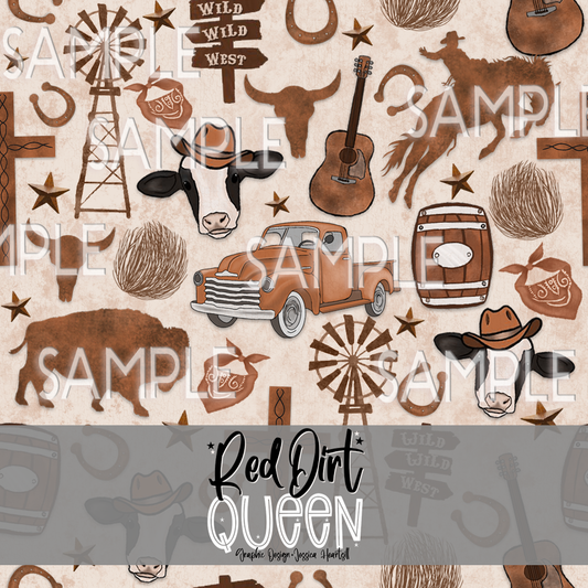 Seamless Pattern Rust Country Doodles