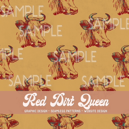 Seamless Pattern Distressed Rust Cows