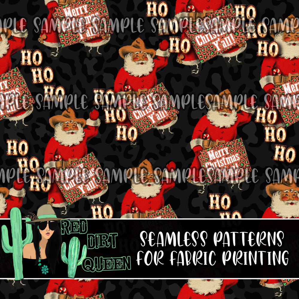 Seamless Pattern HO HO HO Leopard Santa