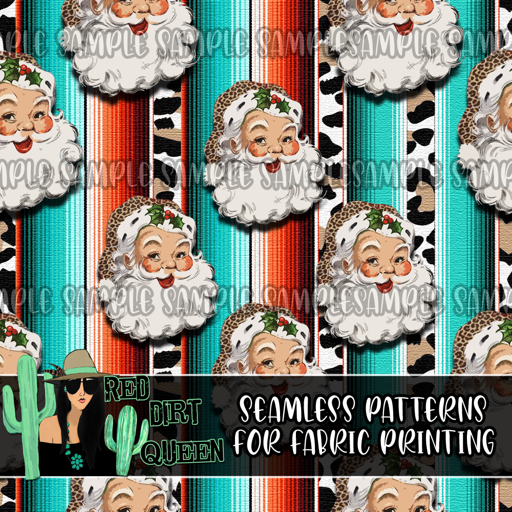 Seamless Pattern Serape Leopard Santa