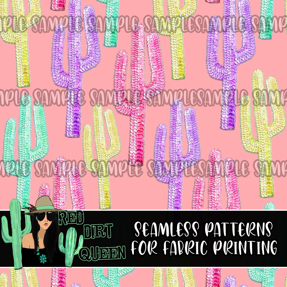 Seamless Pattern Pastel Sequin Cactus