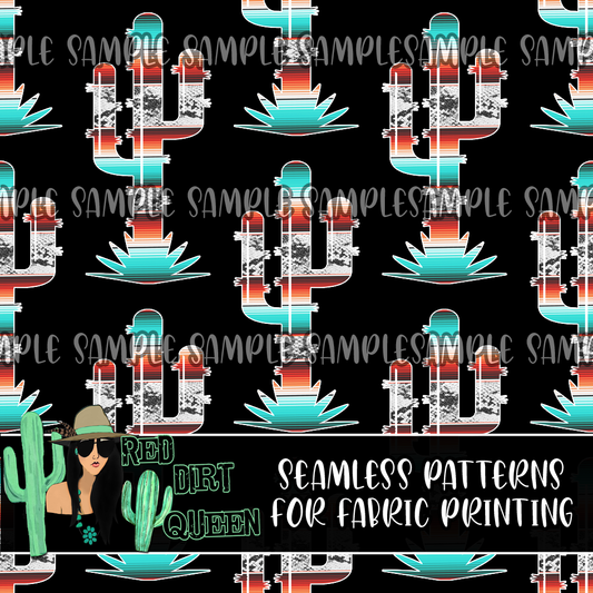 Seamless Pattern Serape Stripe Cactus