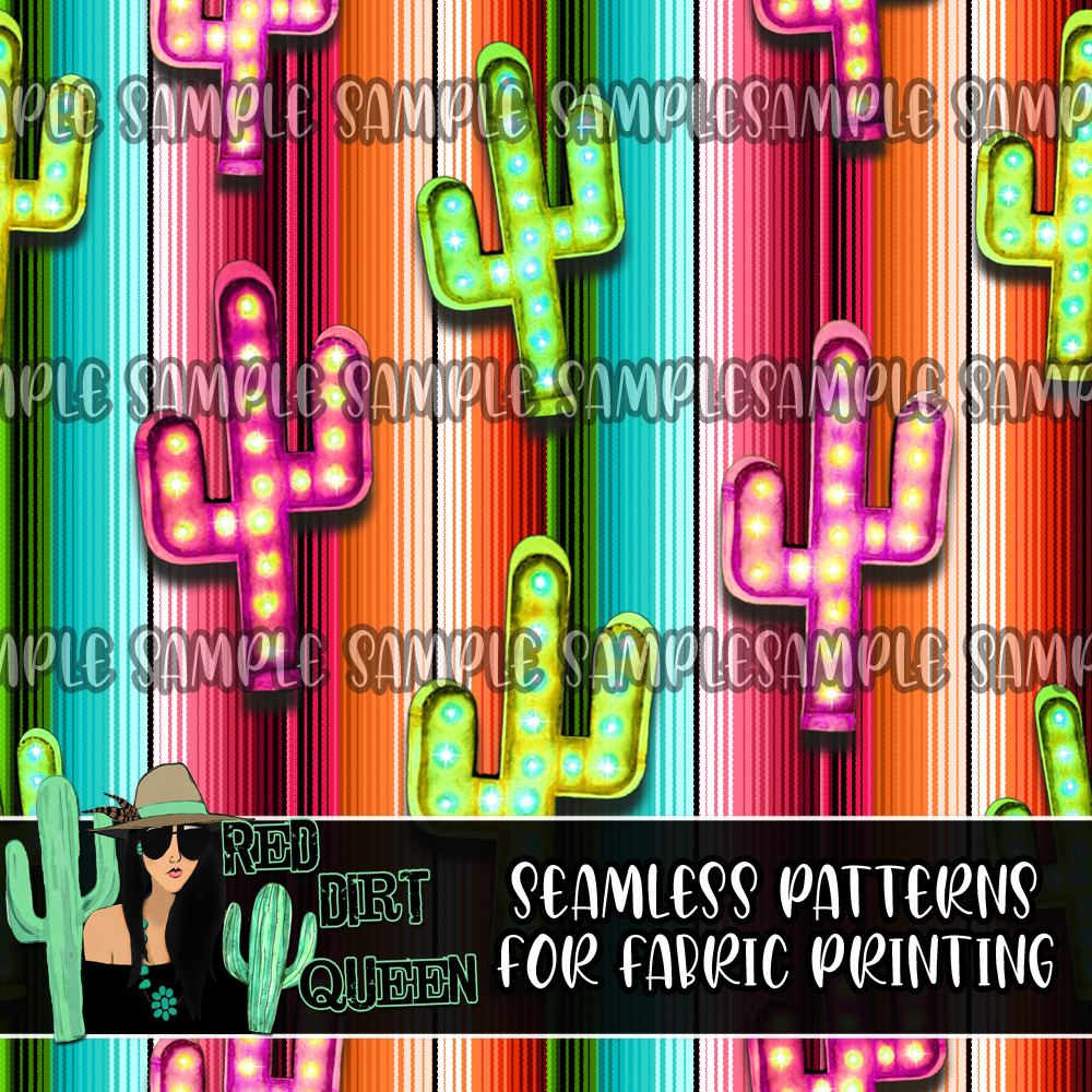 Seamless Pattern Serape Cactus Lights