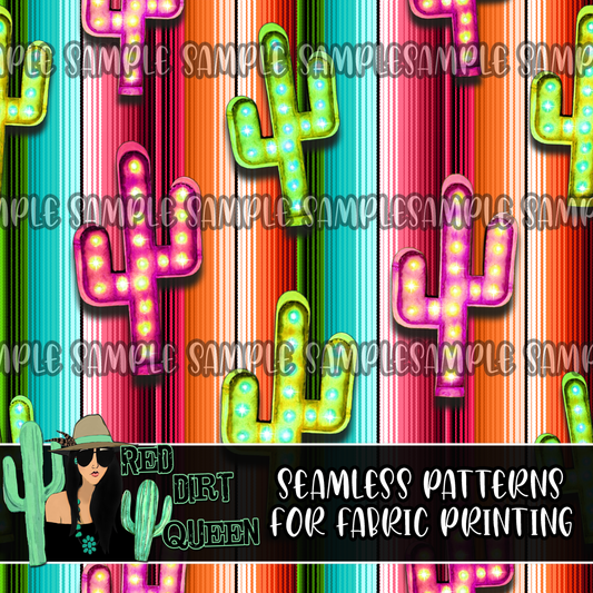 Seamless Pattern Serape Cactus Lights