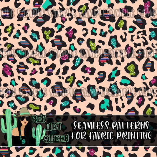 Seamless Pattern Serape Multi Glitter Leopard