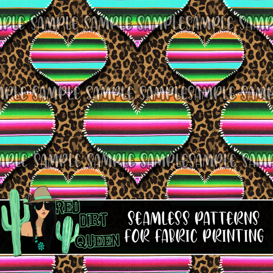 Seamless Pattern Serape Hearts Leopard