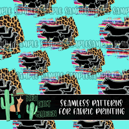 Seamless Pattern Show Time Serape Leopard Turquoise