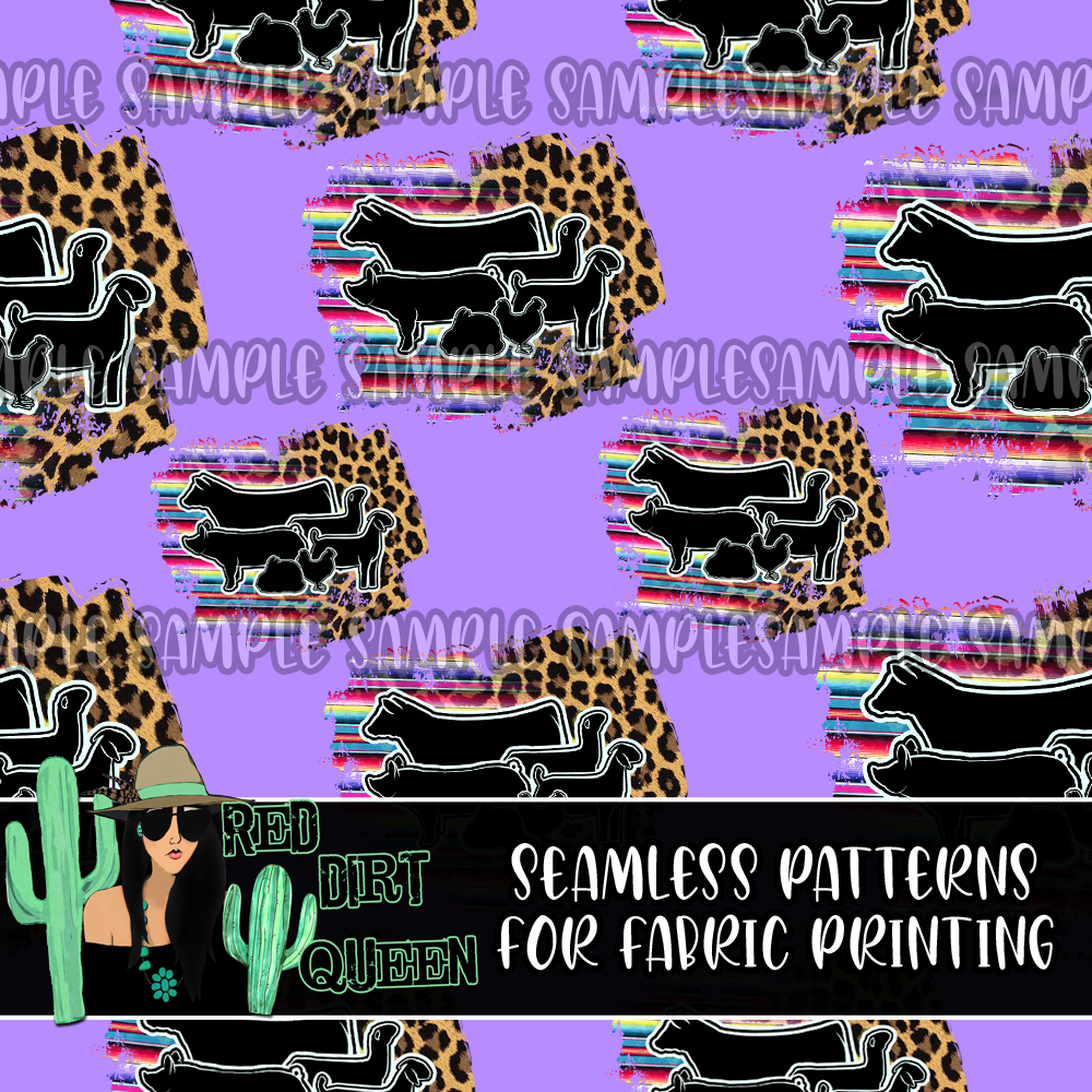 Seamless Pattern Show Time Serape Leopard Purple