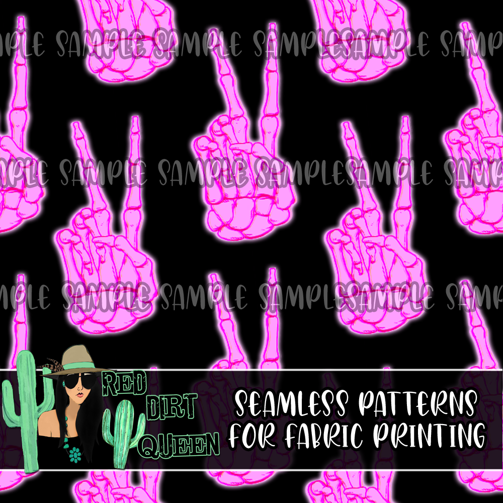 Seamless Pattern Skeleton Peace Sign Black