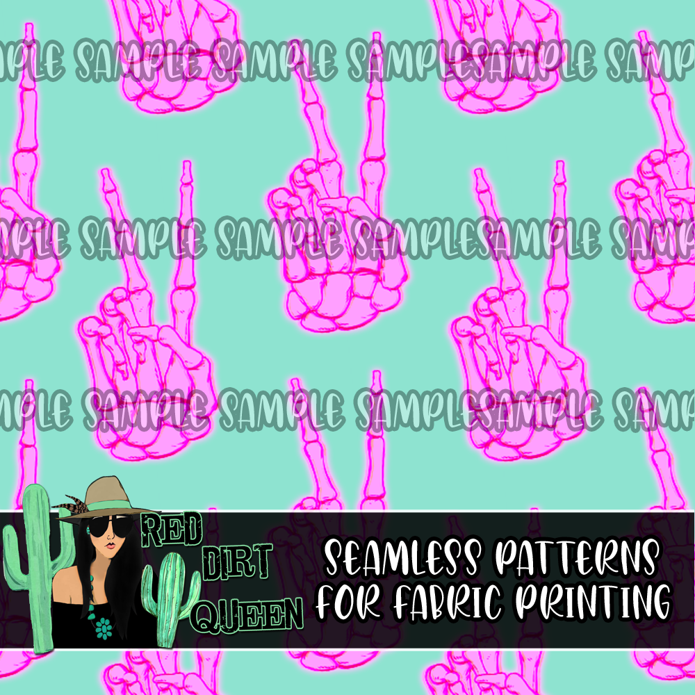 Seamless Pattern Skeleton Peace Sign Turquoise
