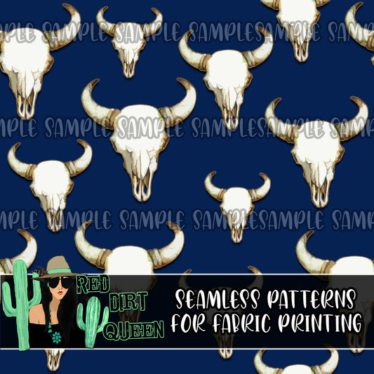 Seamless Pattern Navy Blue Skulls