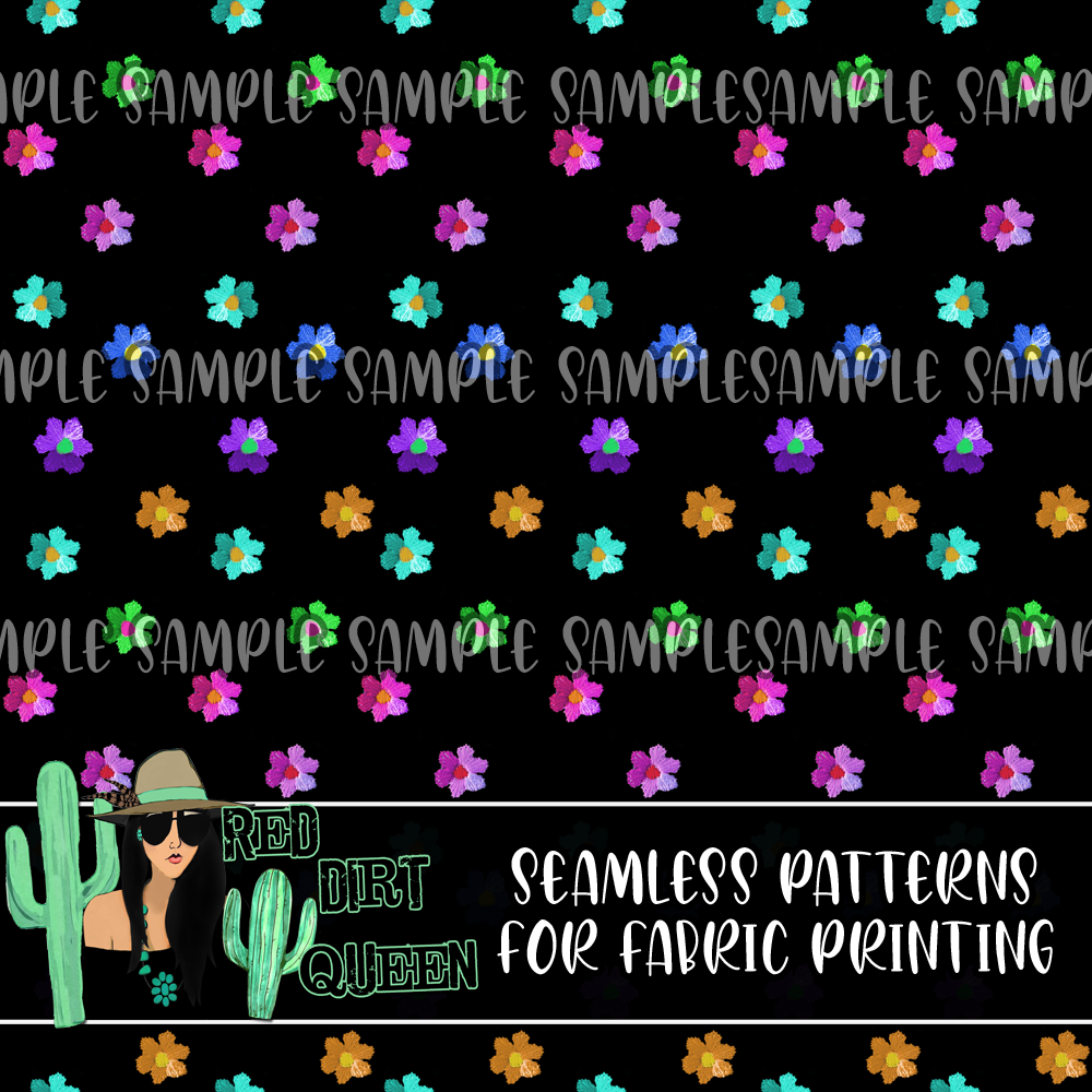 Seamless Pattern Rainbow Floral Stitch
