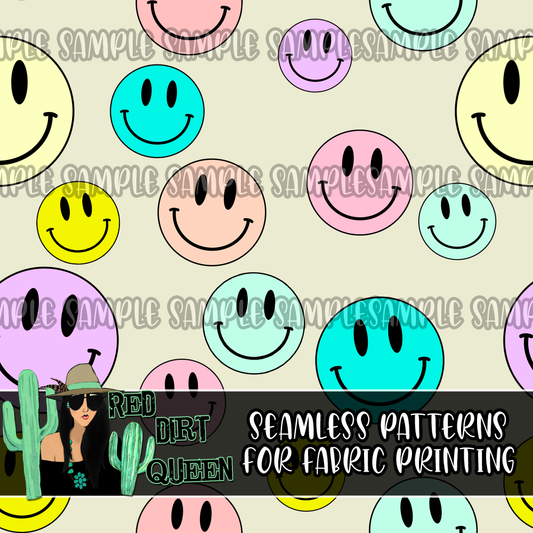Seamless Pattern Groovy Smileys
