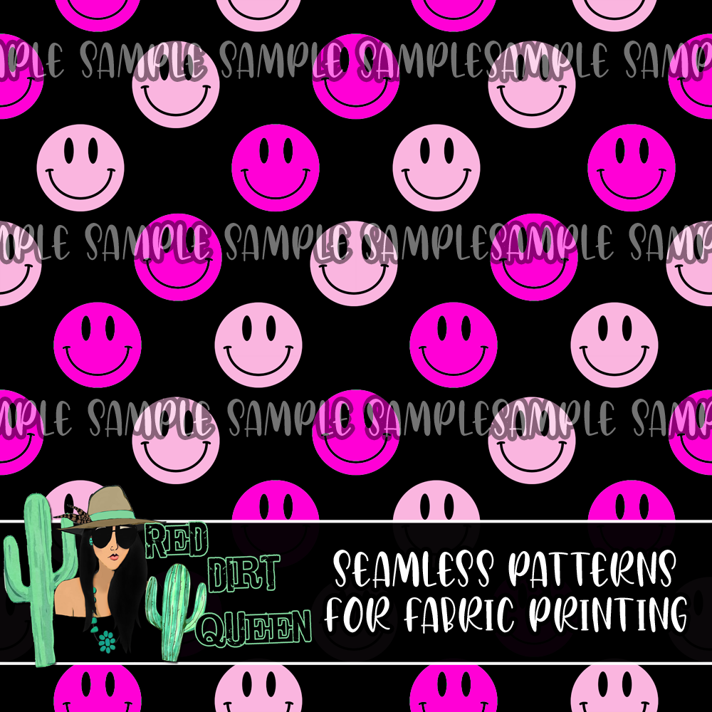 Seamless Pattern Pink Purple Smileys