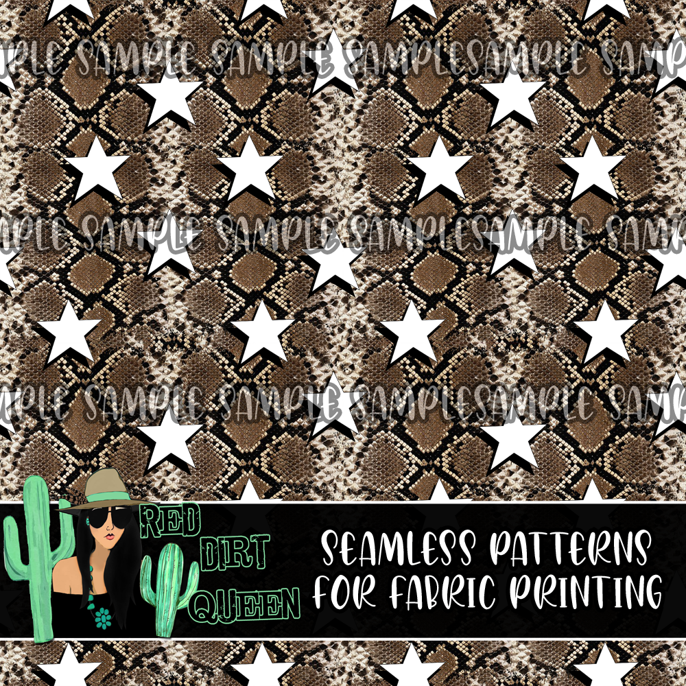 Seamless Pattern Brown Snake Print Stars