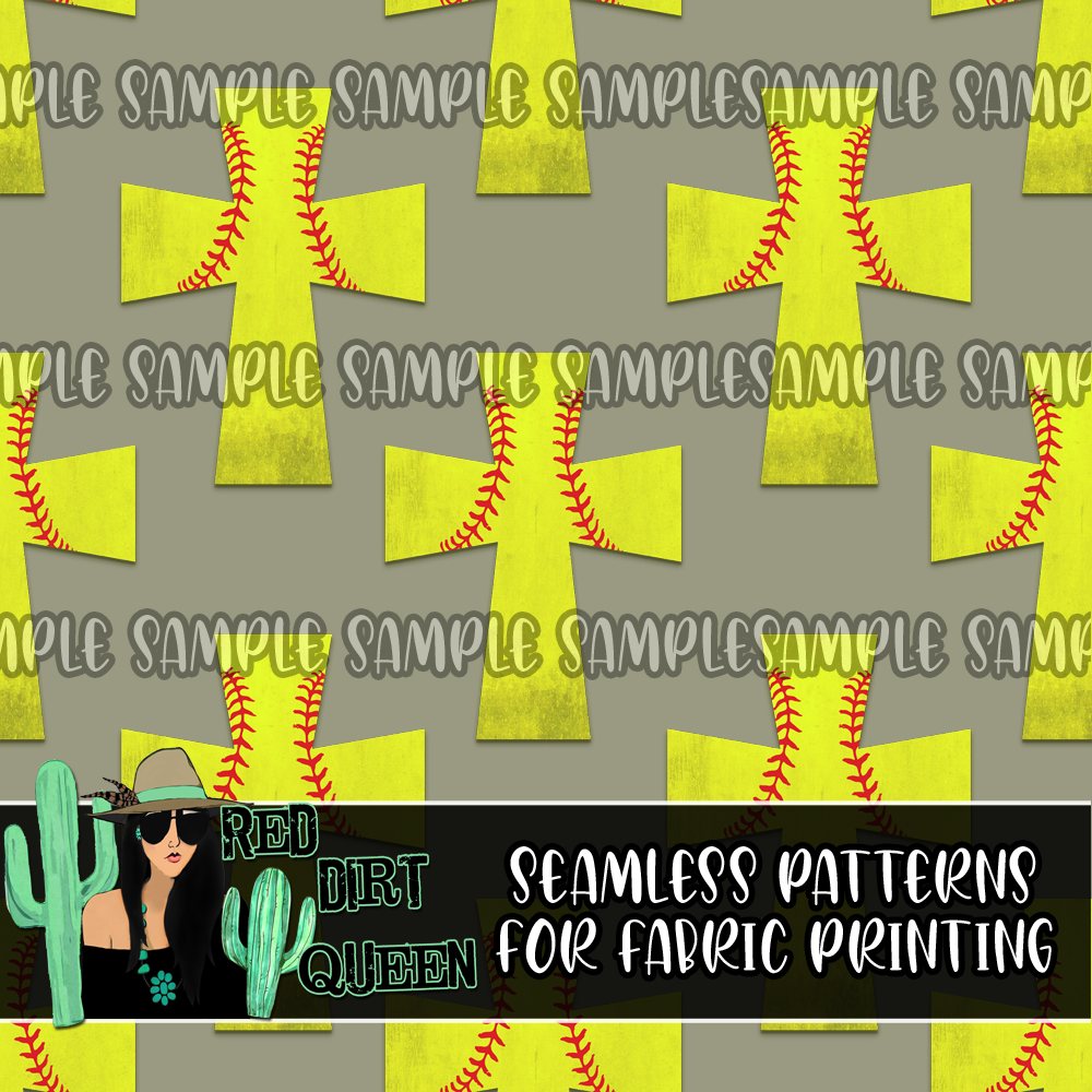 Seamless Pattern Distressed Softball Crosses