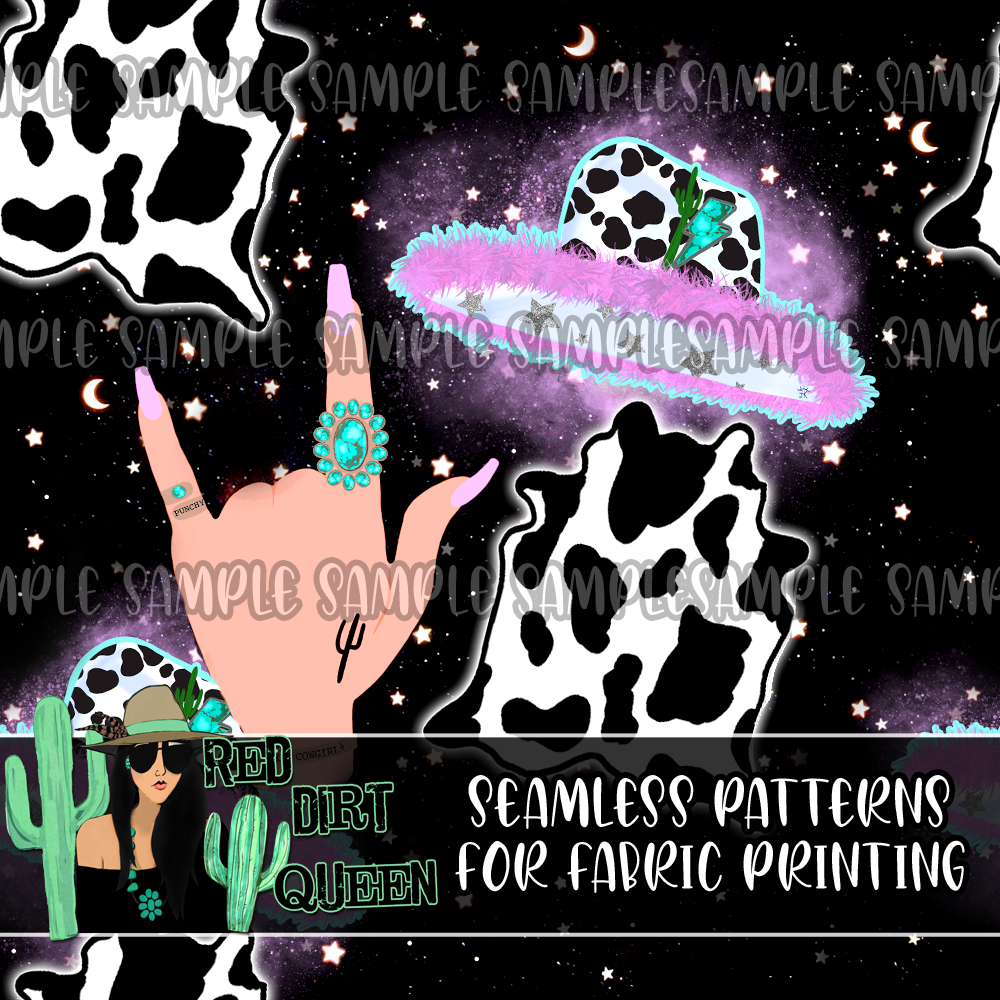 Seamless Pattern Space Cowgirl Collage