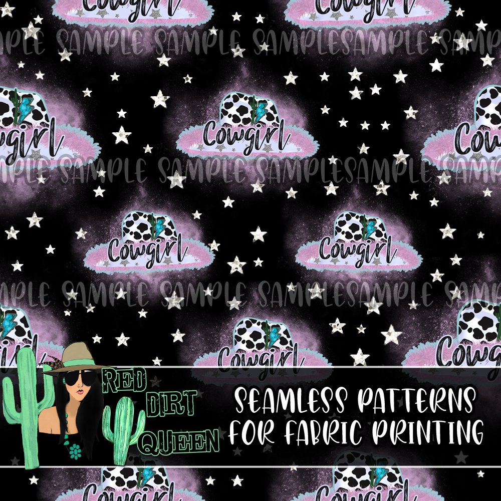 Seamless Pattern Spacey Cowgirl Hats