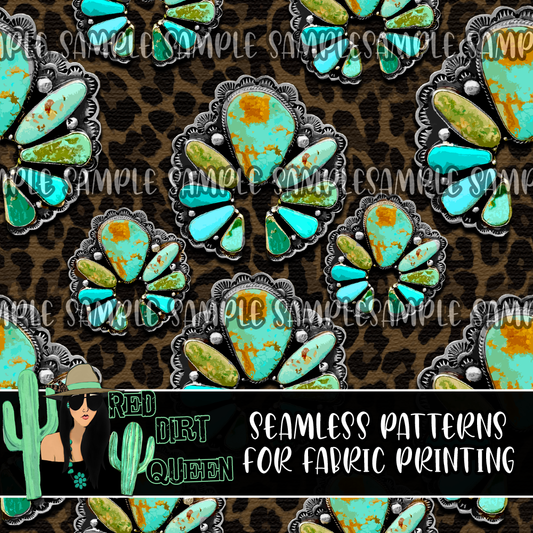 Seamless Pattern Turquoise Stone Leopard