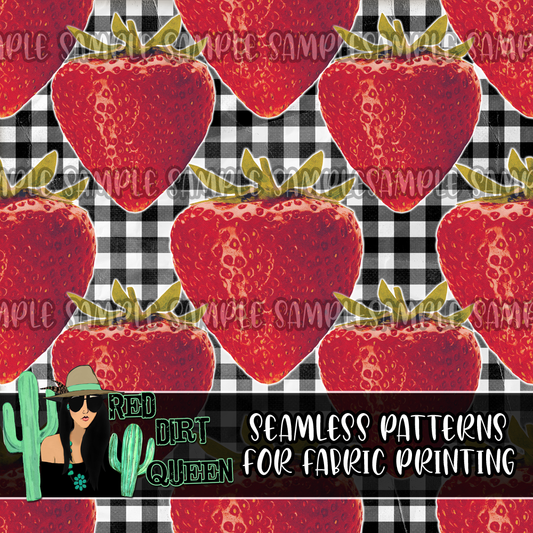 Seamless Pattern Strawberries Plaid