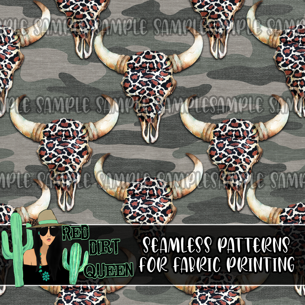 Seamless Pattern Camo Leopard Skulls