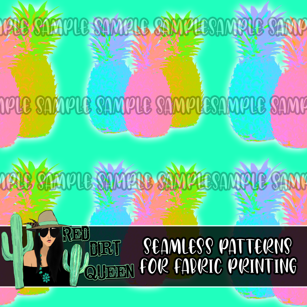 Seamless Pattern Summer Neon Pineapples