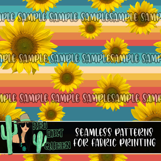 Seamless Pattern Sunset Stripe Sunflowers