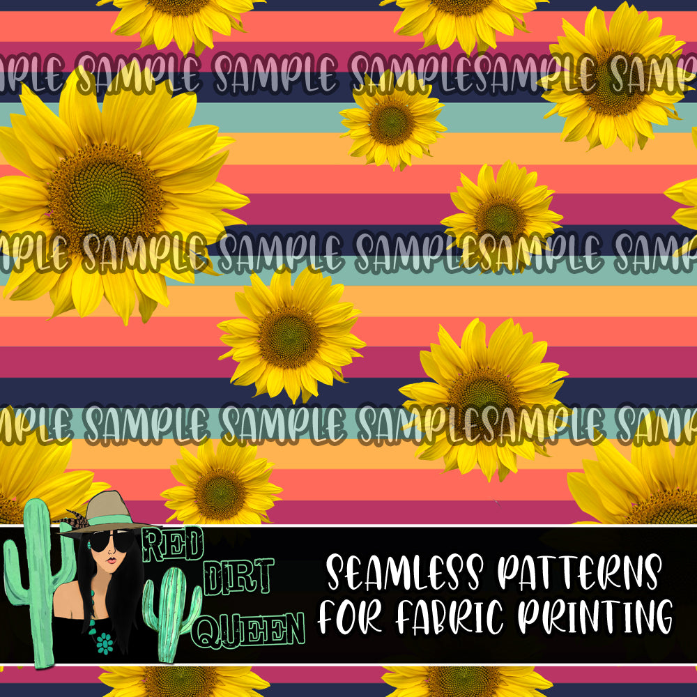Seamless Pattern Wild Stripe Sunflowers