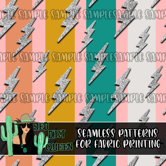 Seamless Pattern Retro Stripe Lightning Bolts