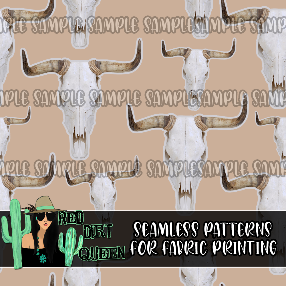 Seamless Pattern Cow Skulls Tan