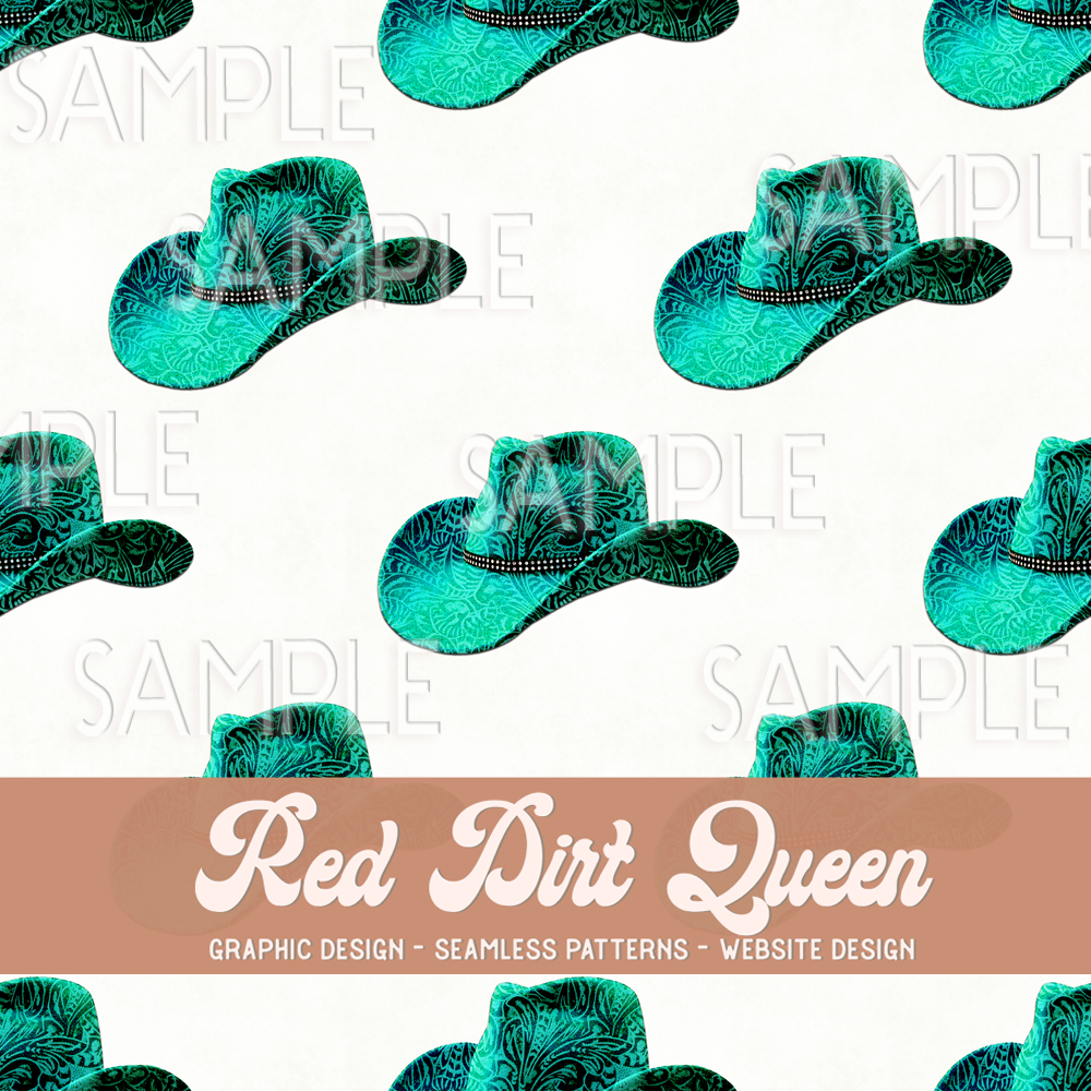 Seamless Pattern Turquoise Leather Cowgirl Hats