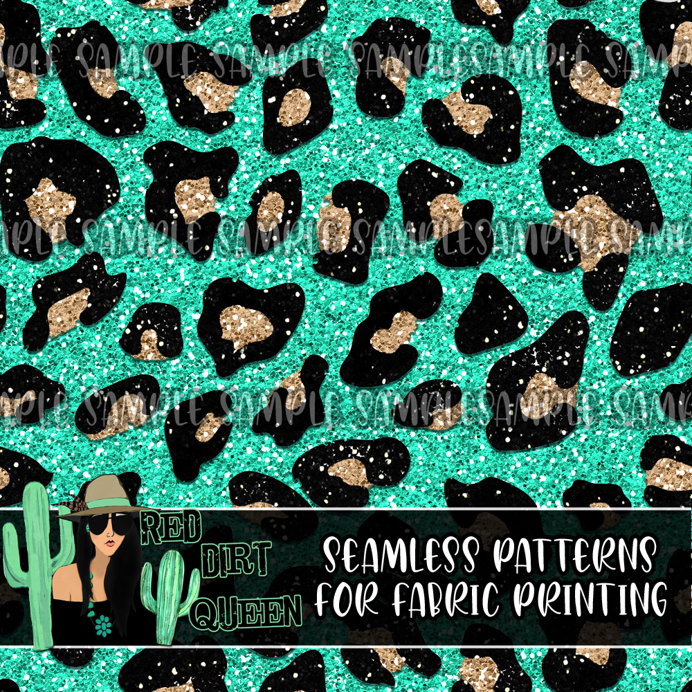 Seamless Pattern Glitter Leopard Turquoise